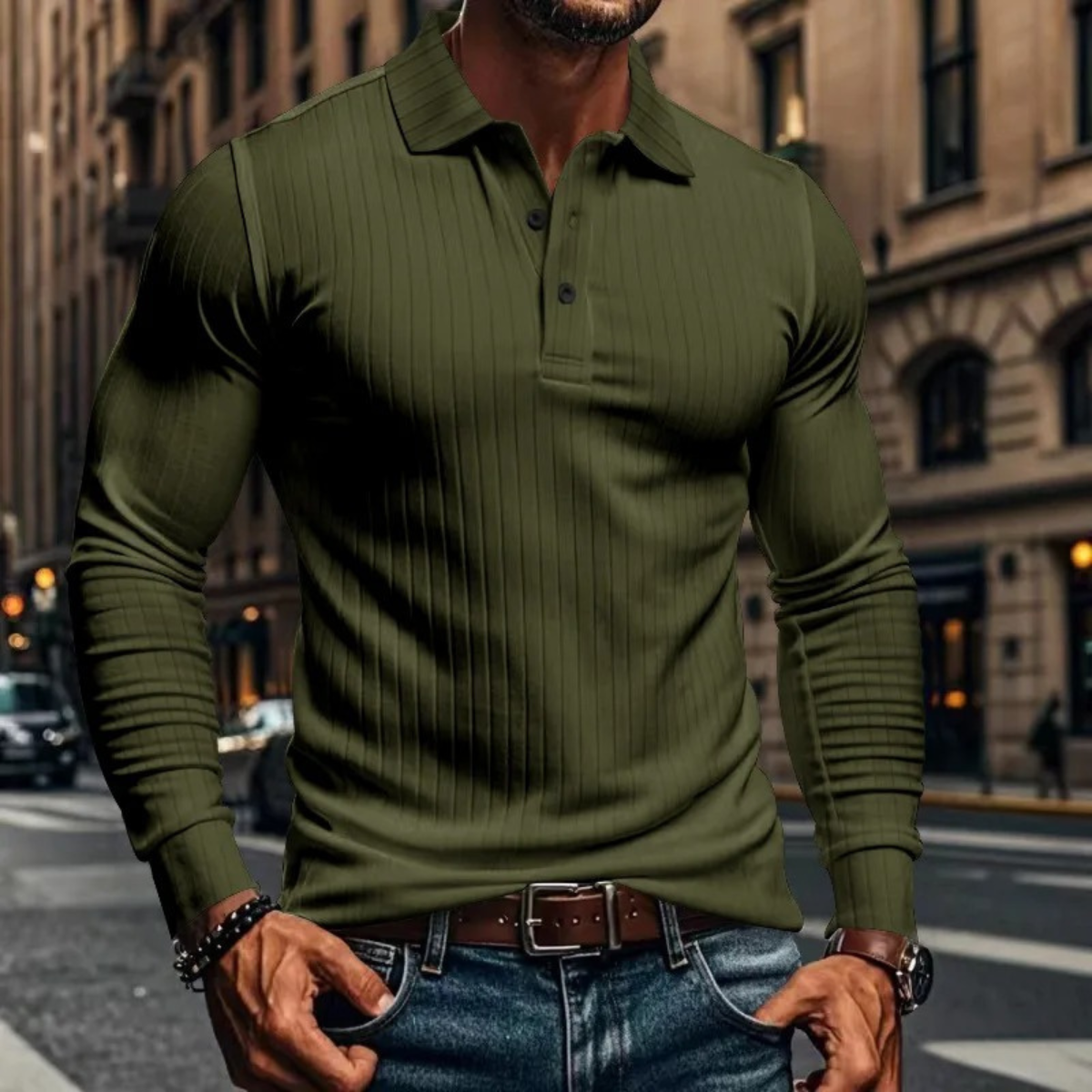 Soren | Men's Ribbed Polo Shirt Black Long Sleeve