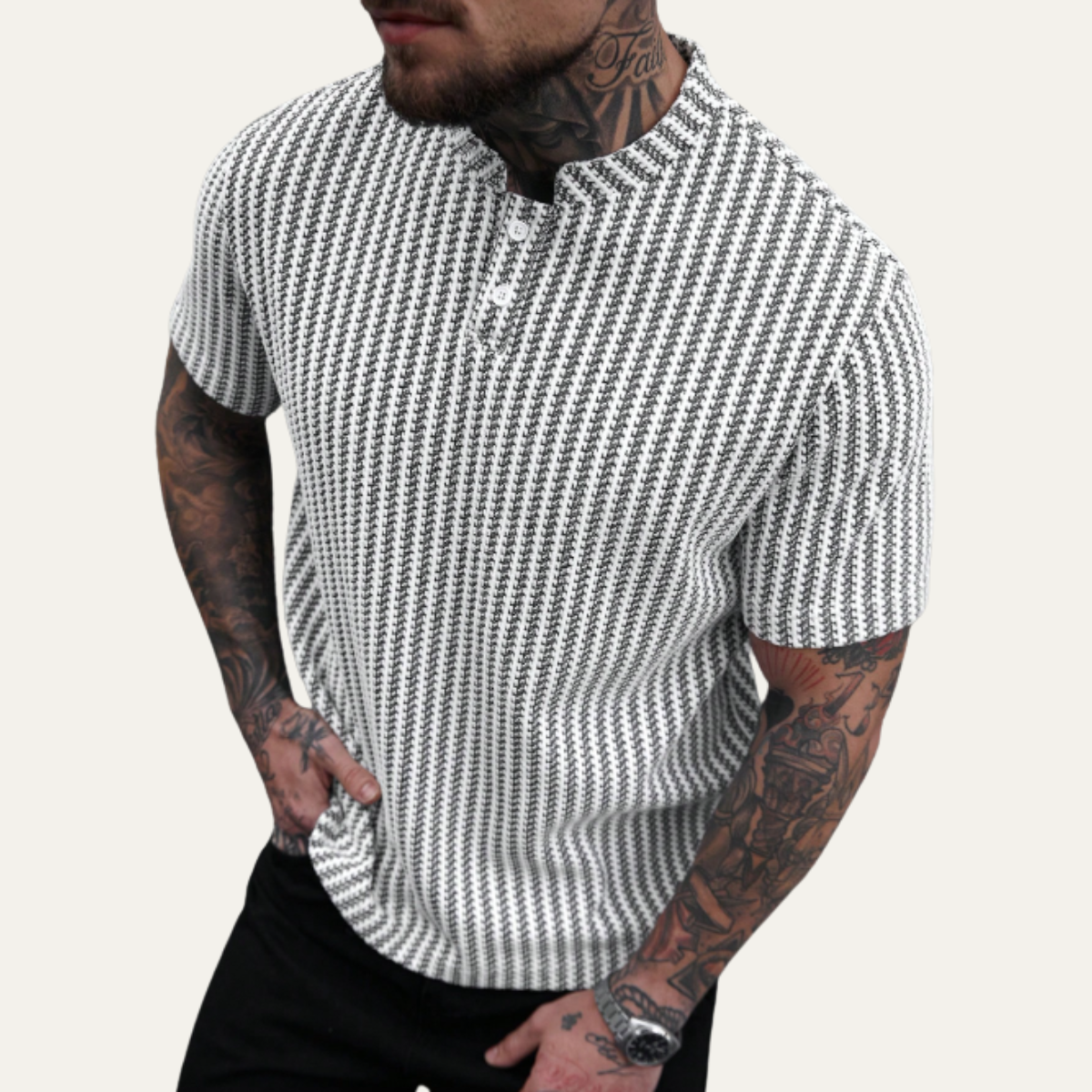 Beau | Men's Textured Polo Shirt Cream