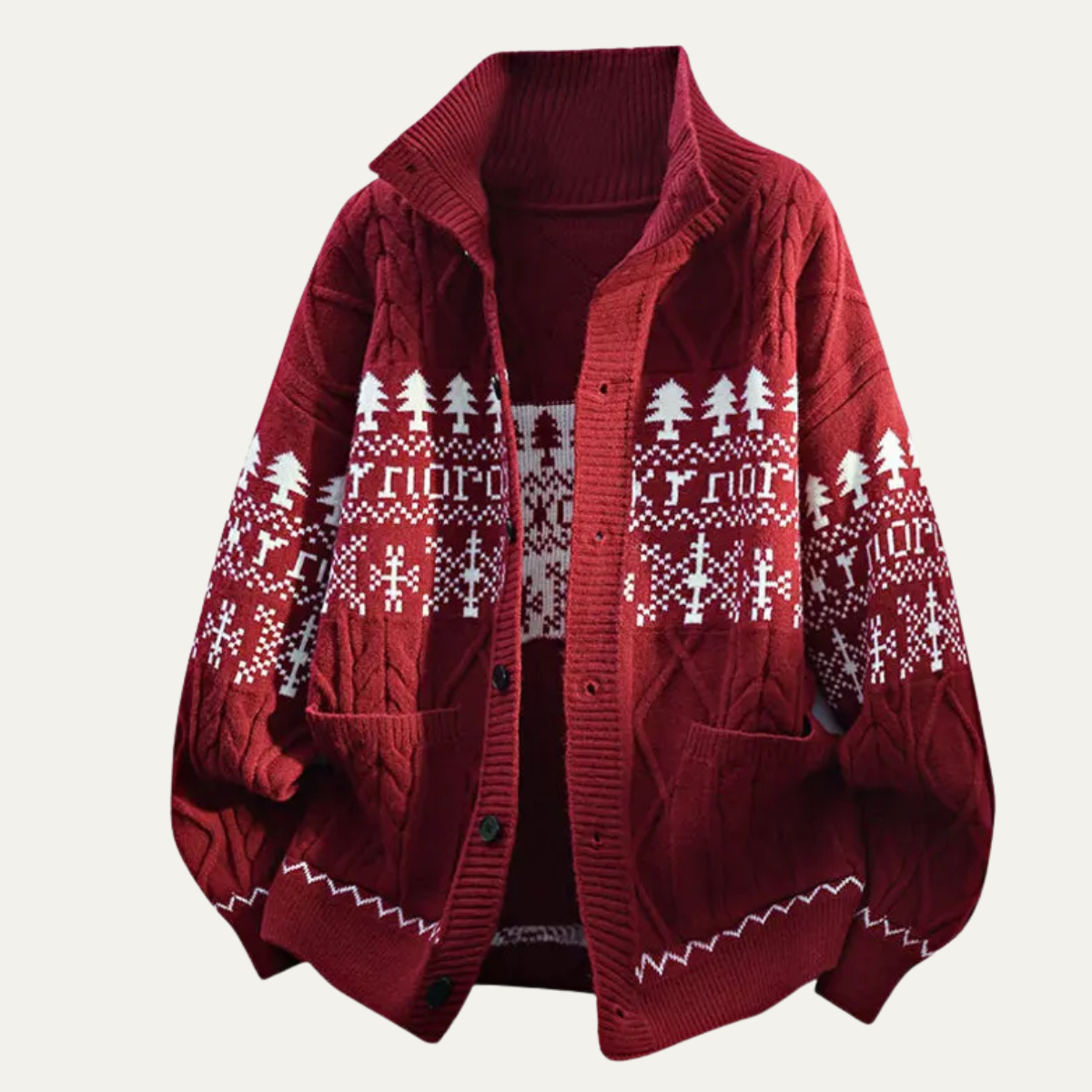 Voss | Men's Nordic Pattern Button Up Cardigan Cream