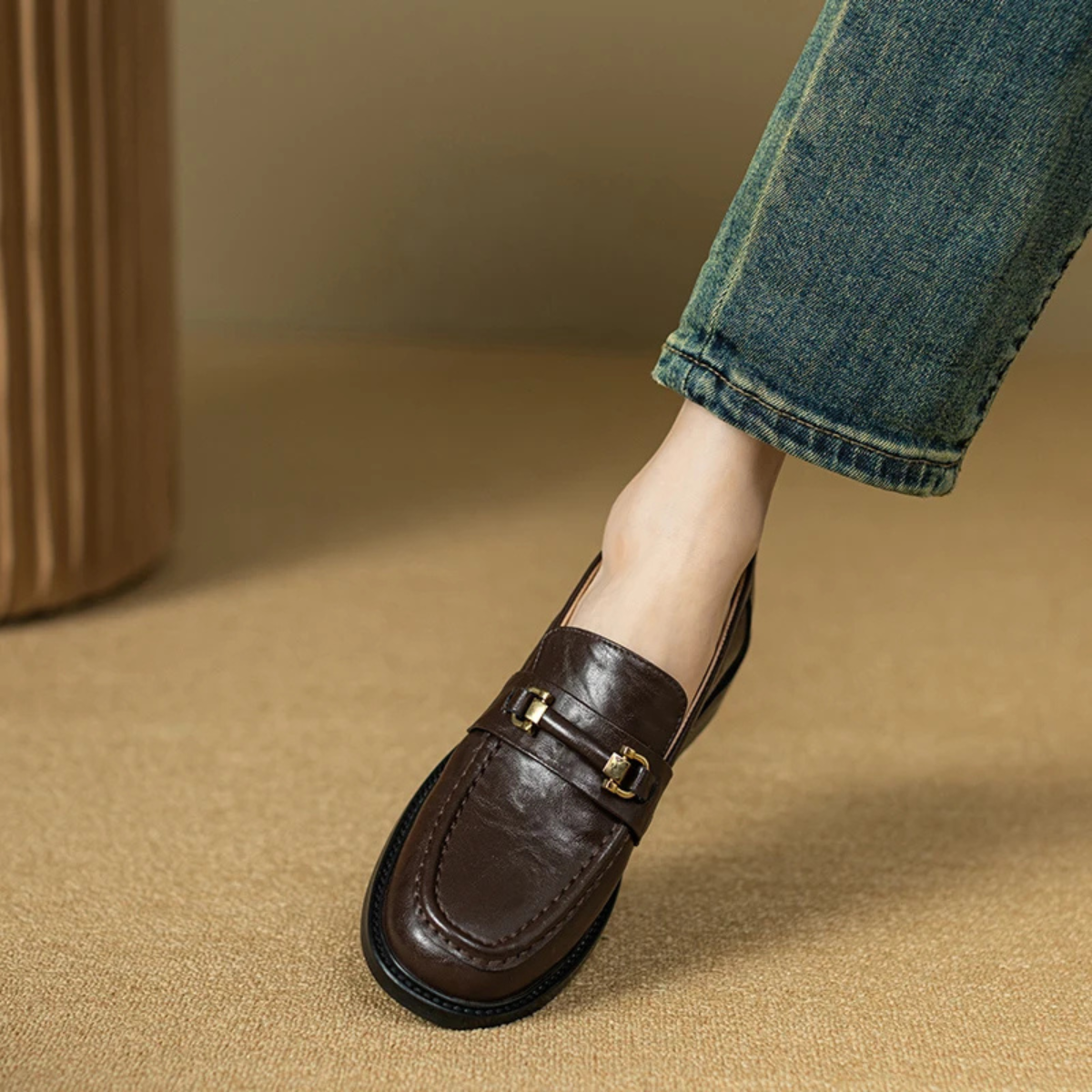 Axel | Men's Classic Slip On Leather Loafers Black Metal Buckle