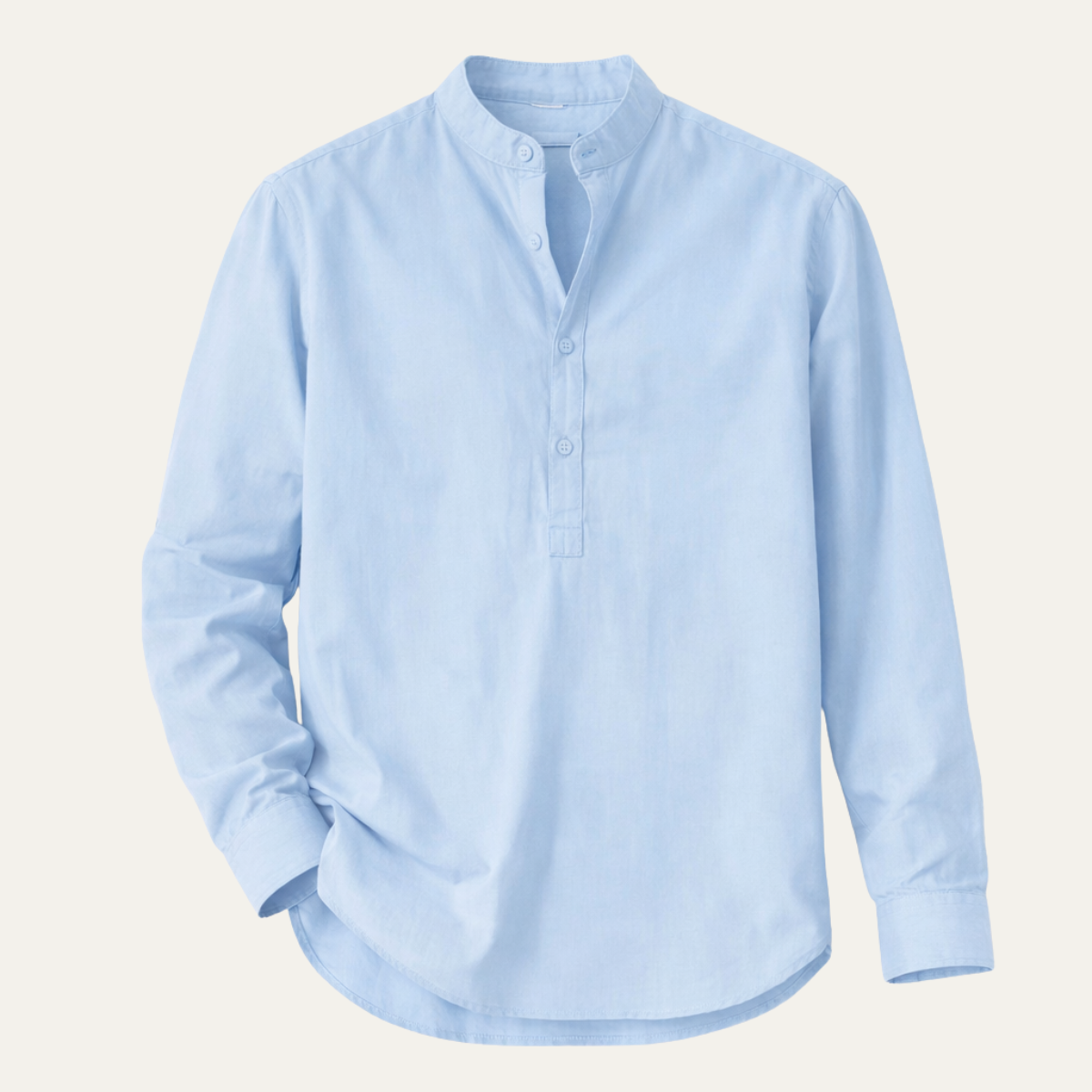 Ezra | Men's Linen Mandarin Collar Shirt Light Blue Long Sleeve