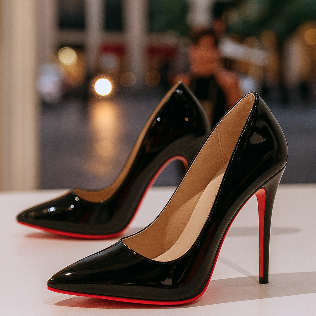 Vera | Women's Patent Pointed Toe Pump Black Red Sole