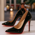Dama Washington Vera women's patent pointed toe pump black red sole - front view