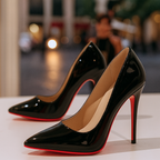Dama Washington Vera women's patent pointed toe pump black red sole - front view