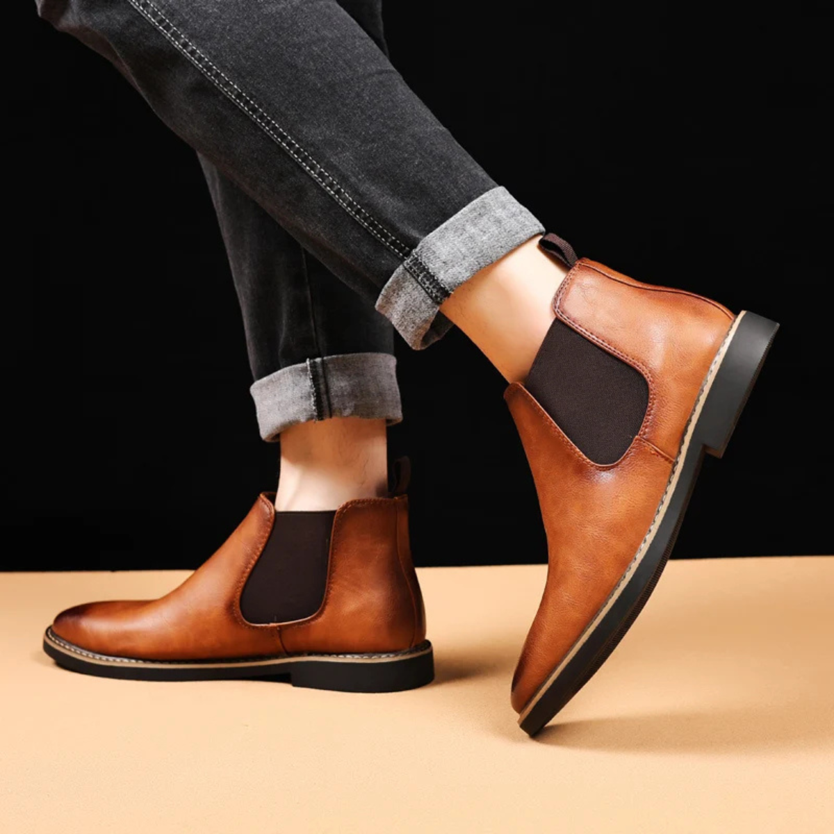 Leo | Men's Leather Chelsea Boots Brown Black Sole