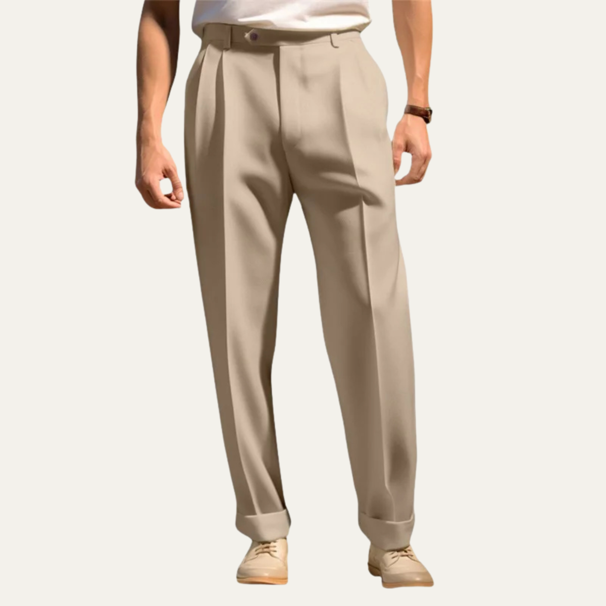 Ezra | Men's Pleated Dress Pants Cream