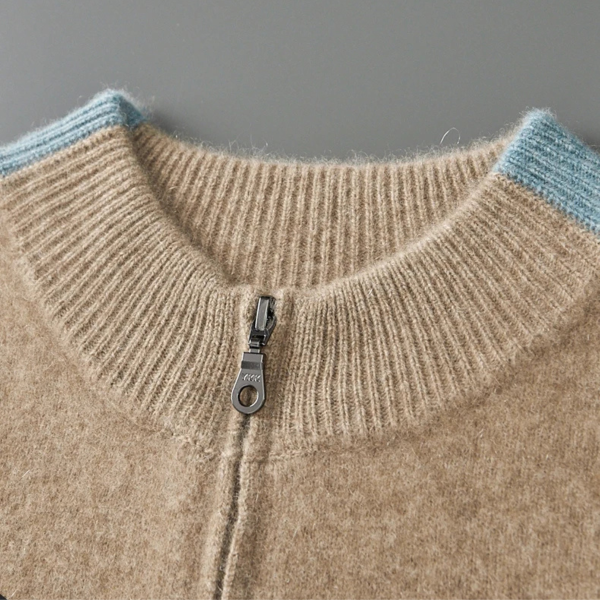 Ines | Men's Colorblock Cashmere Cardigan Cream Light Blue