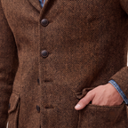 Voss | Men's Tweed Herringbone Blazer Brown Single Breasted