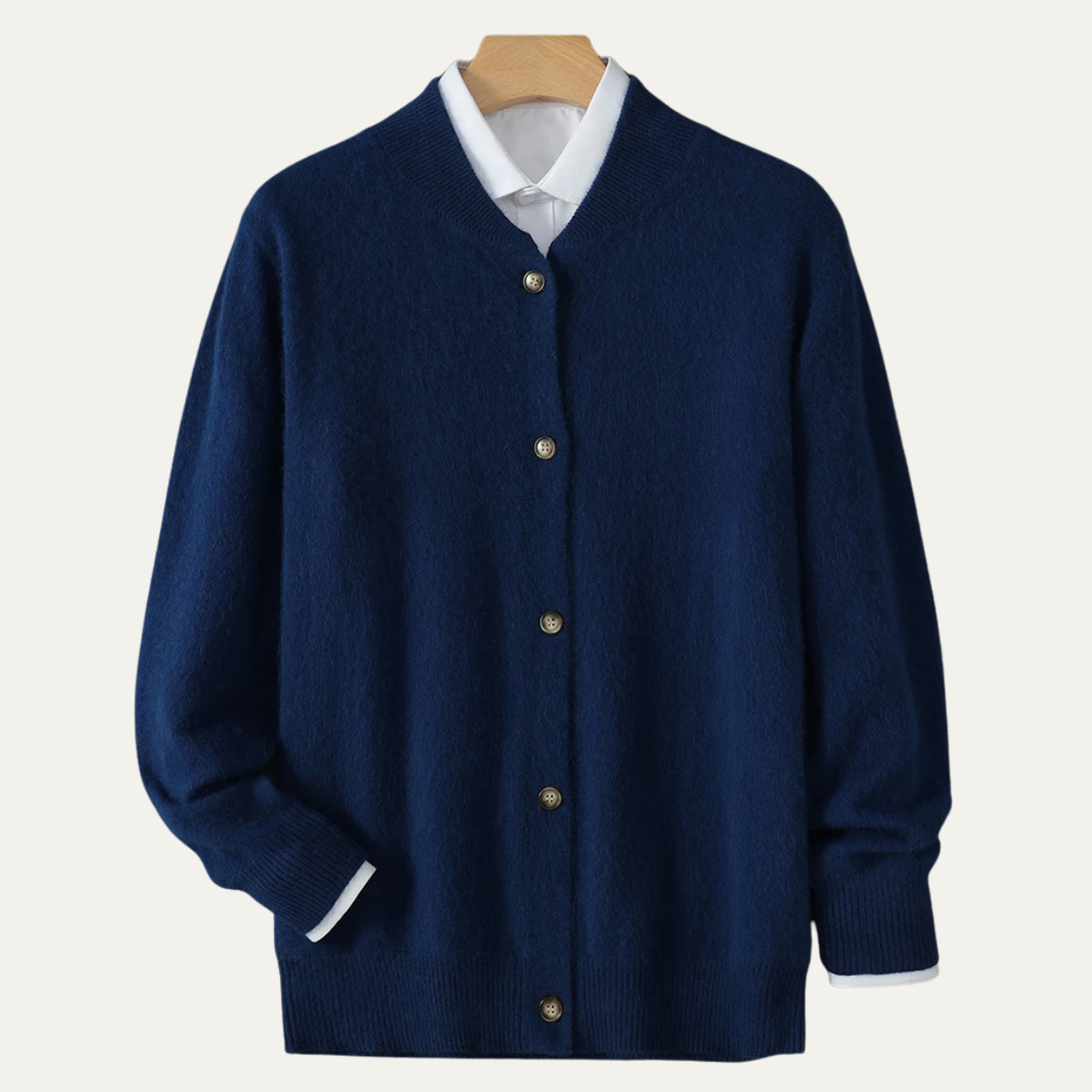 Casper | Men's Cream Cardigan Sweater Button Up Crew Neck