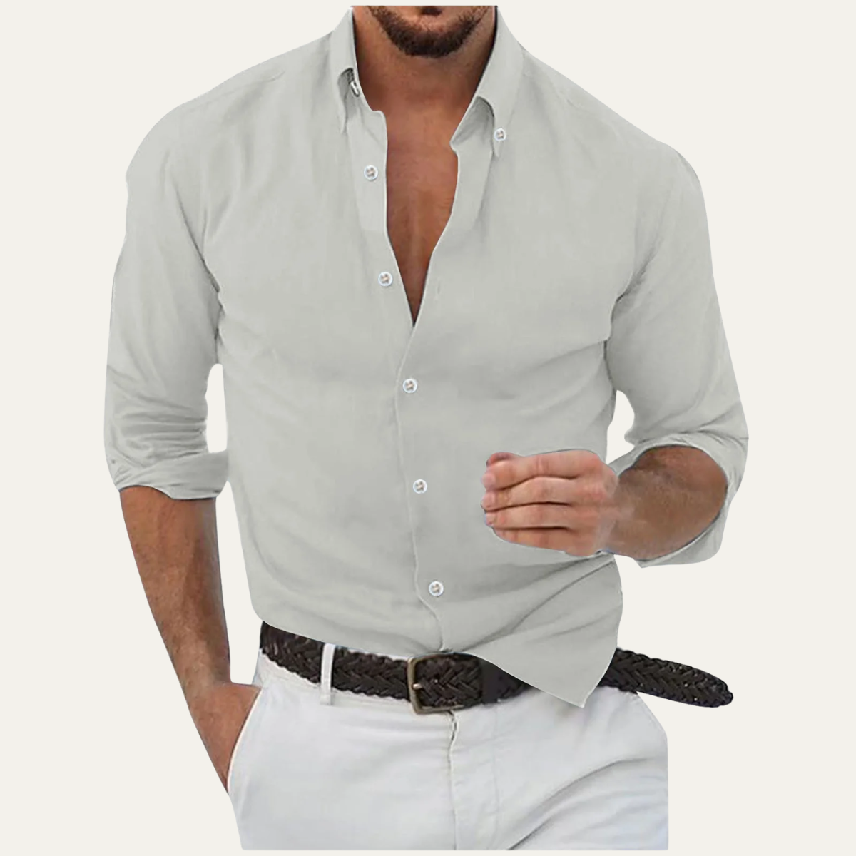 Axel | Men's Button Up Shirt White Long Sleeve Casual
