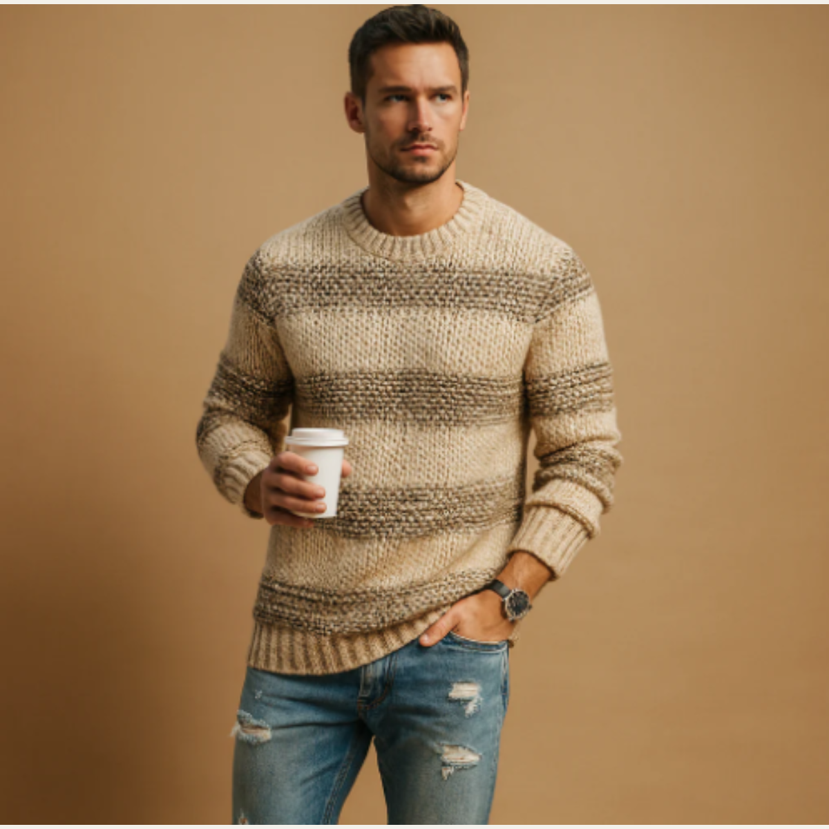 Asher | Men's Cable Knit Sweater Navy Crew Neck