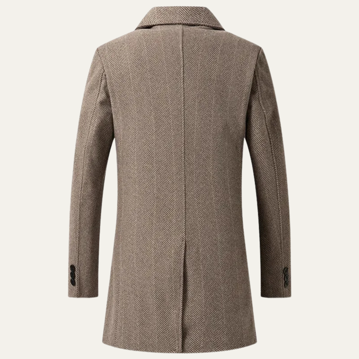 Bram | Men's Herringbone Double Breasted Overcoat Beige