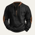 Dama Washington Voss men's cable knit half zip sweater black brown - front view