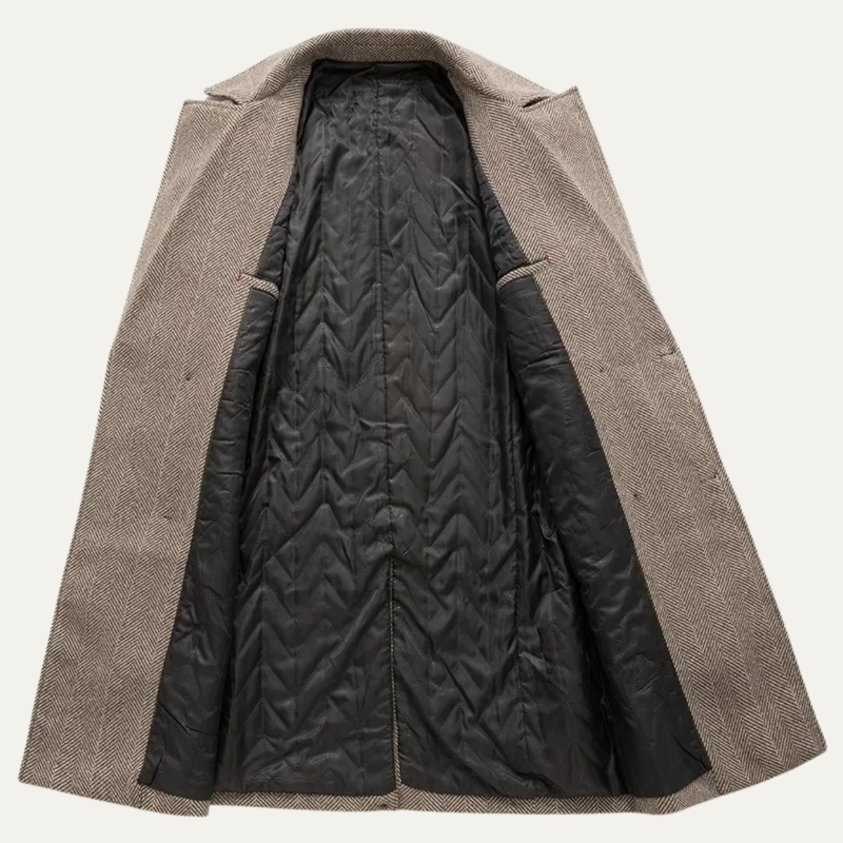 Bram | Men's Herringbone Double Breasted Overcoat Beige