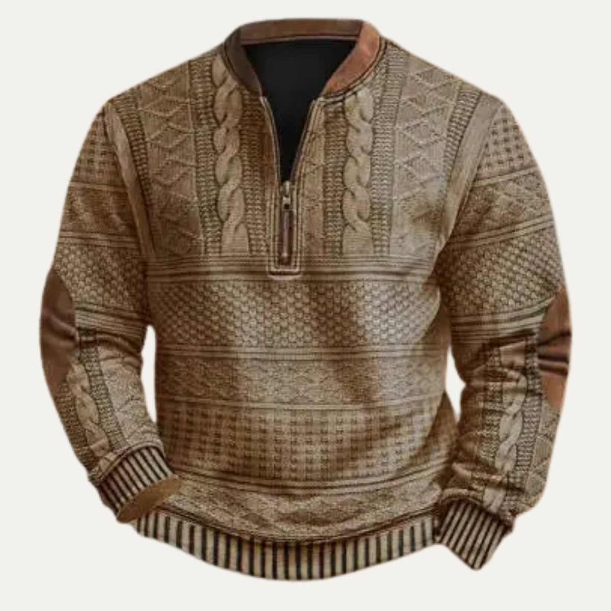 Wyatt | Men's Cable Knit Half Zip Sweater Cream Brown Colorblock