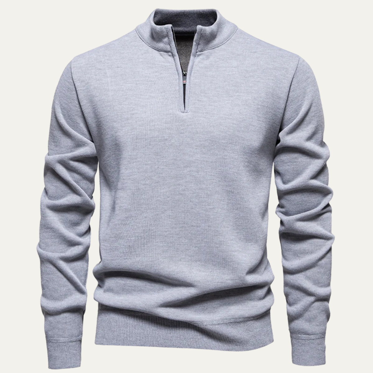 Caleb | Men's Quarter Zip Sweater Cream Long Sleeve Mock Neck