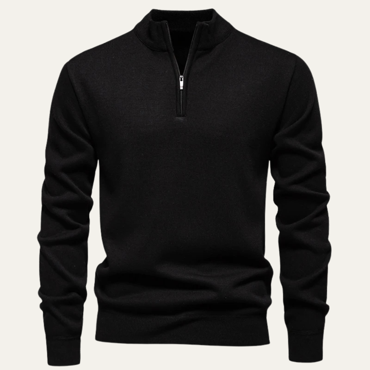 Caleb | Men's Quarter Zip Sweater Cream Long Sleeve Mock Neck