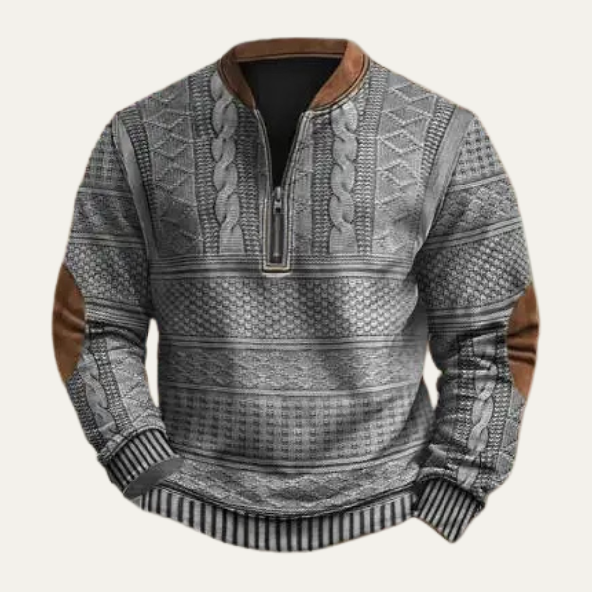 Wyatt | Men's Cable Knit Half Zip Sweater Cream Brown Colorblock
