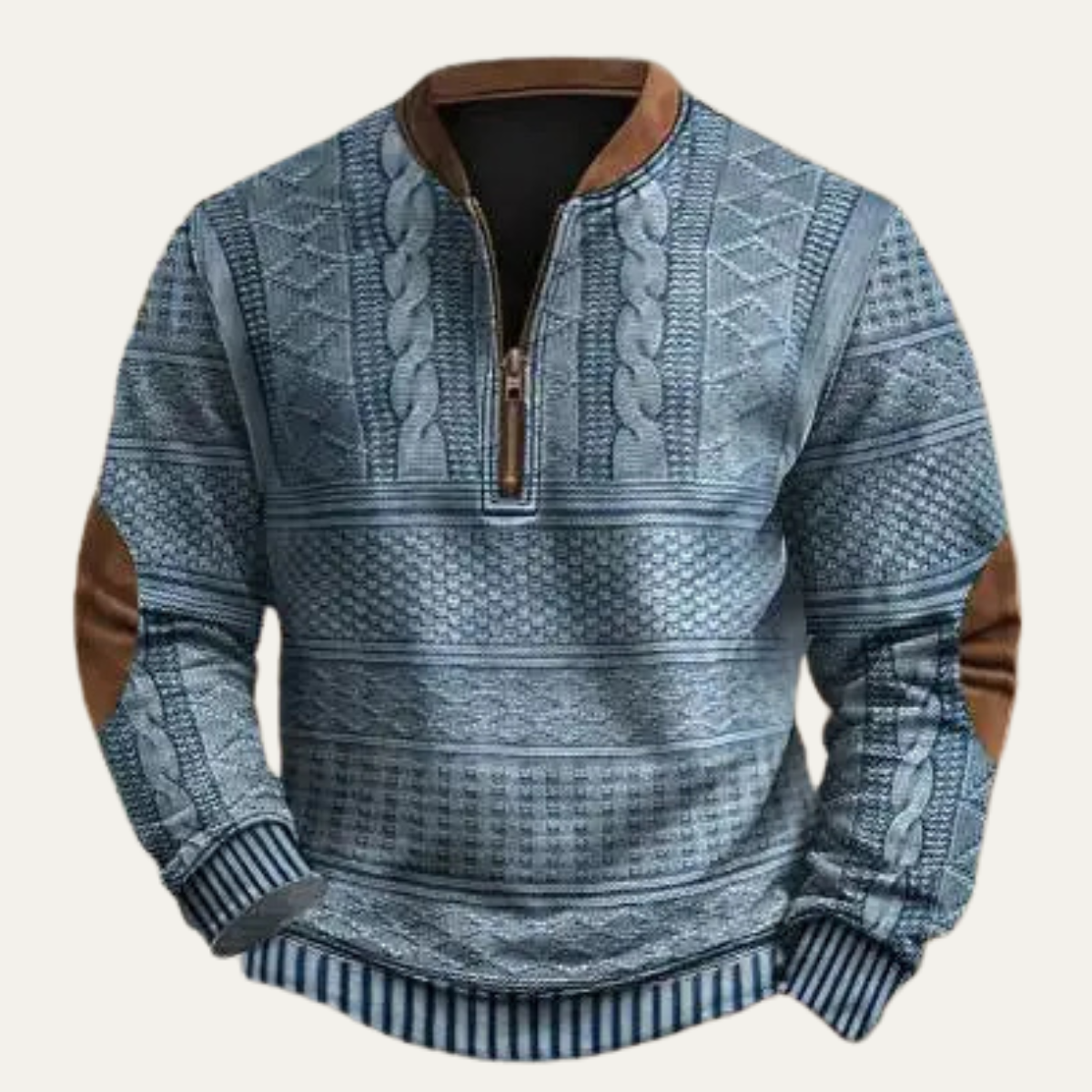 Wyatt | Men's Cable Knit Half Zip Sweater Cream Brown Colorblock