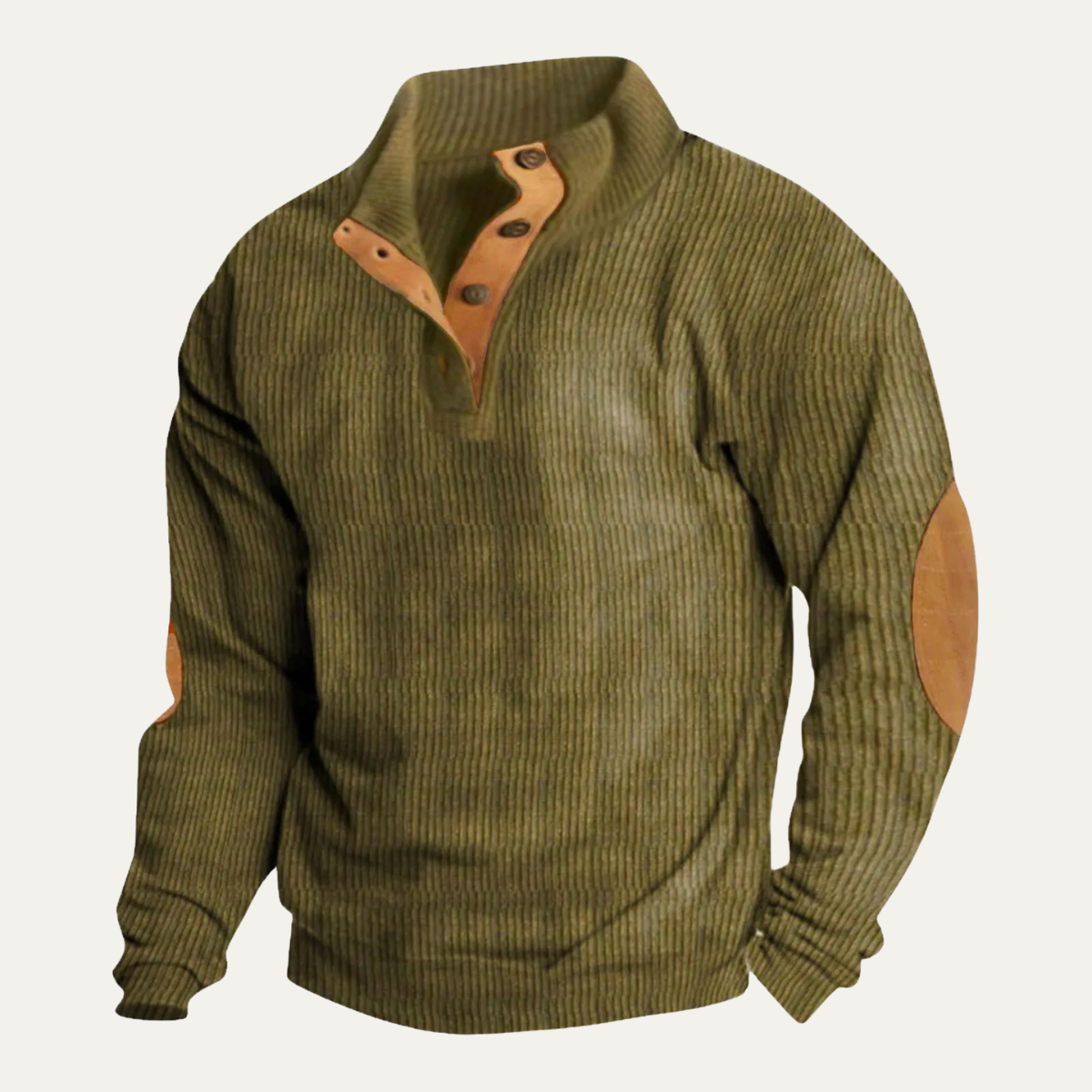 Rowan | Men's Ribbed Knit Quarter Zip Sweater Olive Elbow Patch