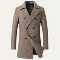 Dama Washington Bram men's herringbone double breasted overcoat beige - front view