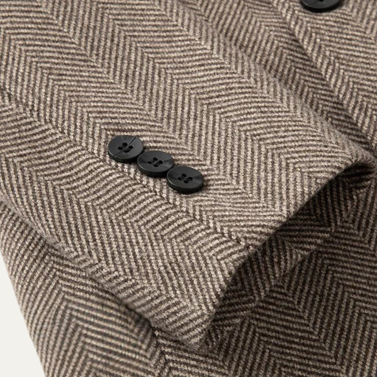 Bram | Men's Herringbone Double Breasted Overcoat Beige