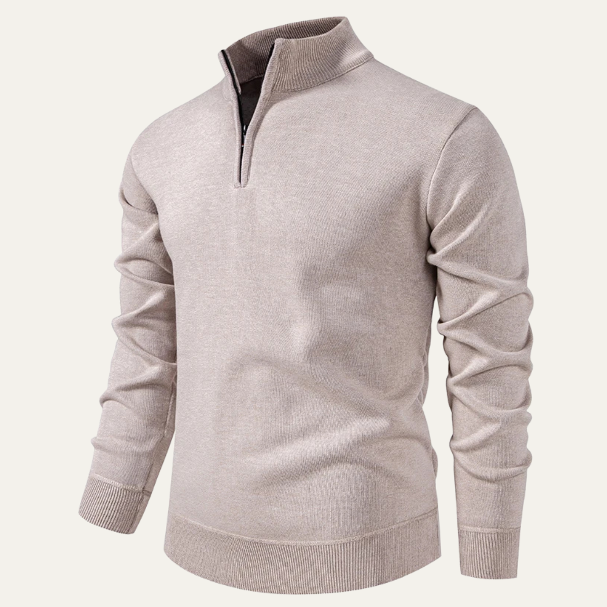 Caleb | Men's Quarter Zip Sweater Cream Long Sleeve Mock Neck