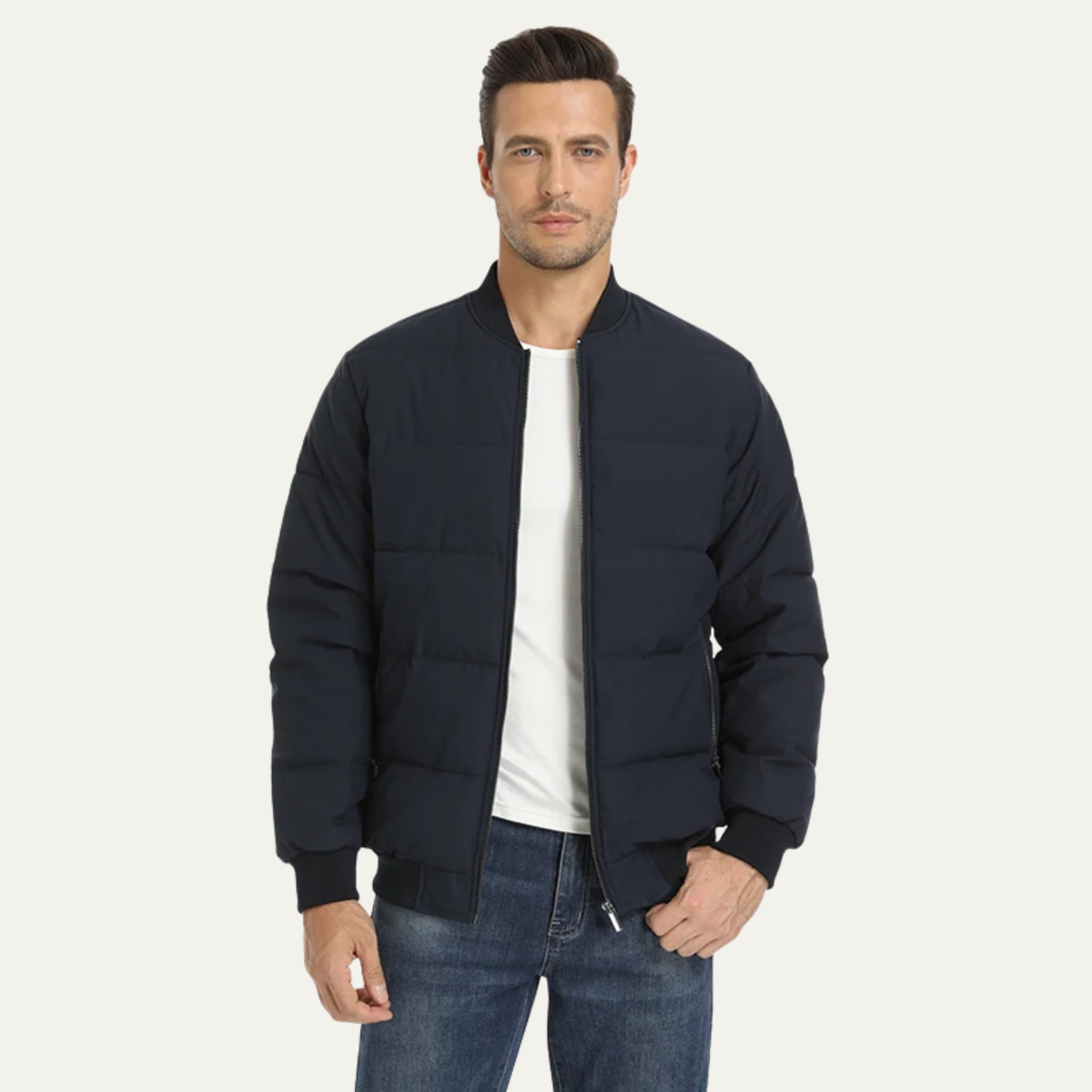 Ezra | Men's Puffer Jacket Black Quilted Zip Up