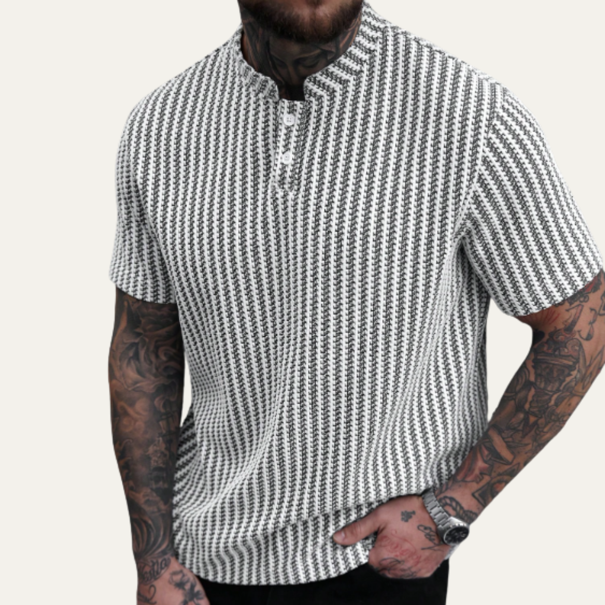 Beau | Men's Textured Polo Shirt Cream