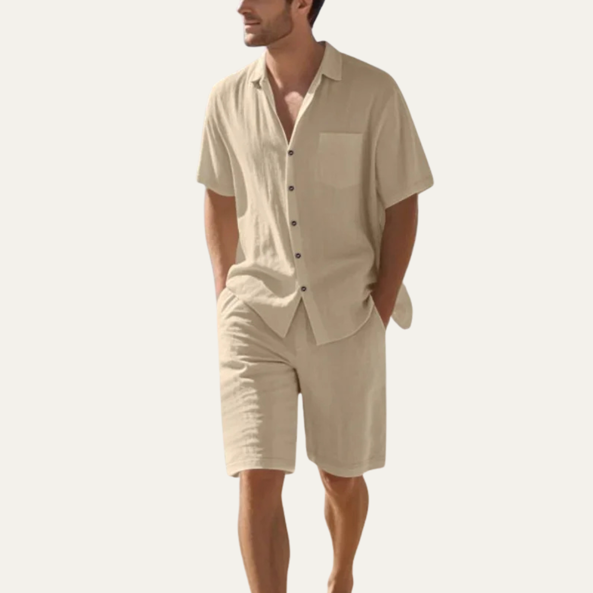 Luca | Men's Casual Linen Shirt Shorts Set Cream