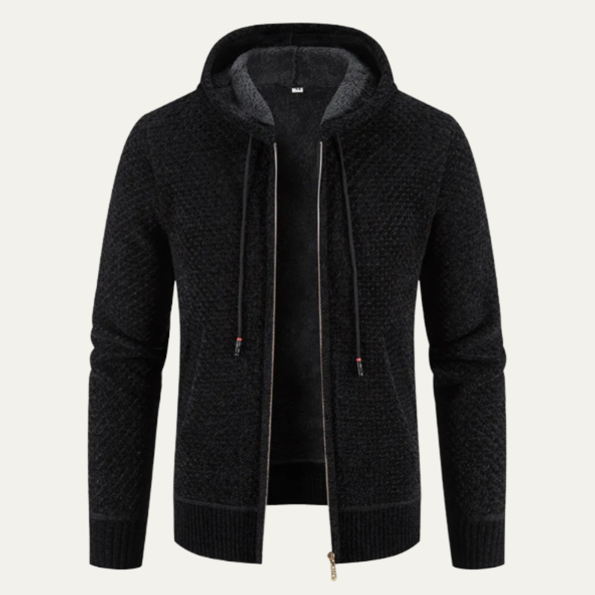 Axel | Men's Textured Zip Up Hoodie Sweater Cream Fleece Lined