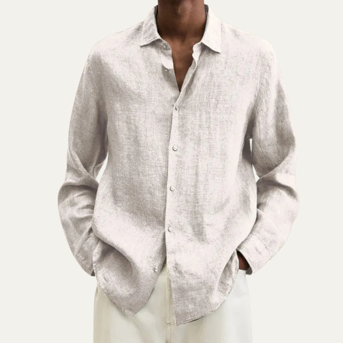 Jude | Men's Casual Linen Button Up Shirt Cream Long Sleeve