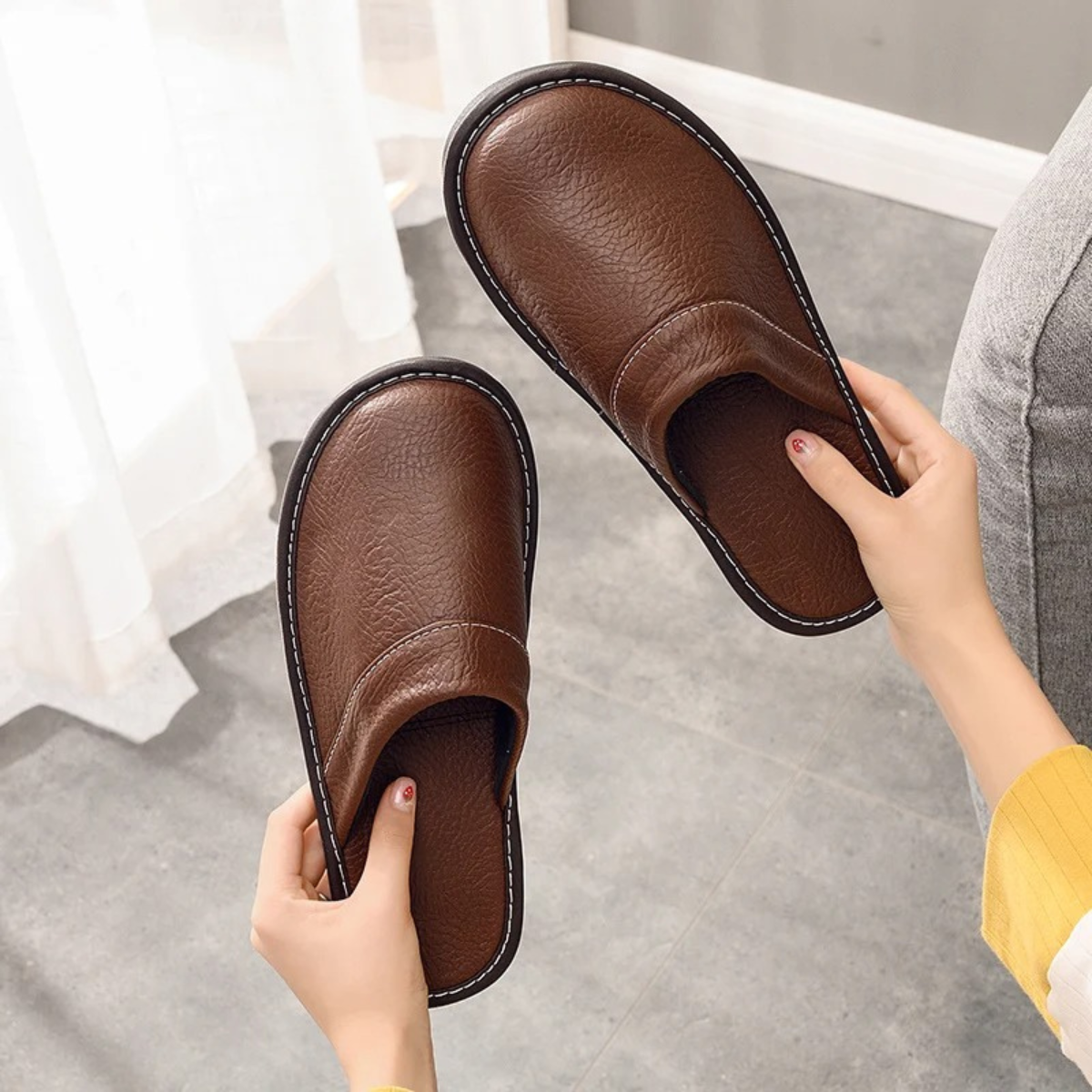 Bram | Men's Leather Slippers Black