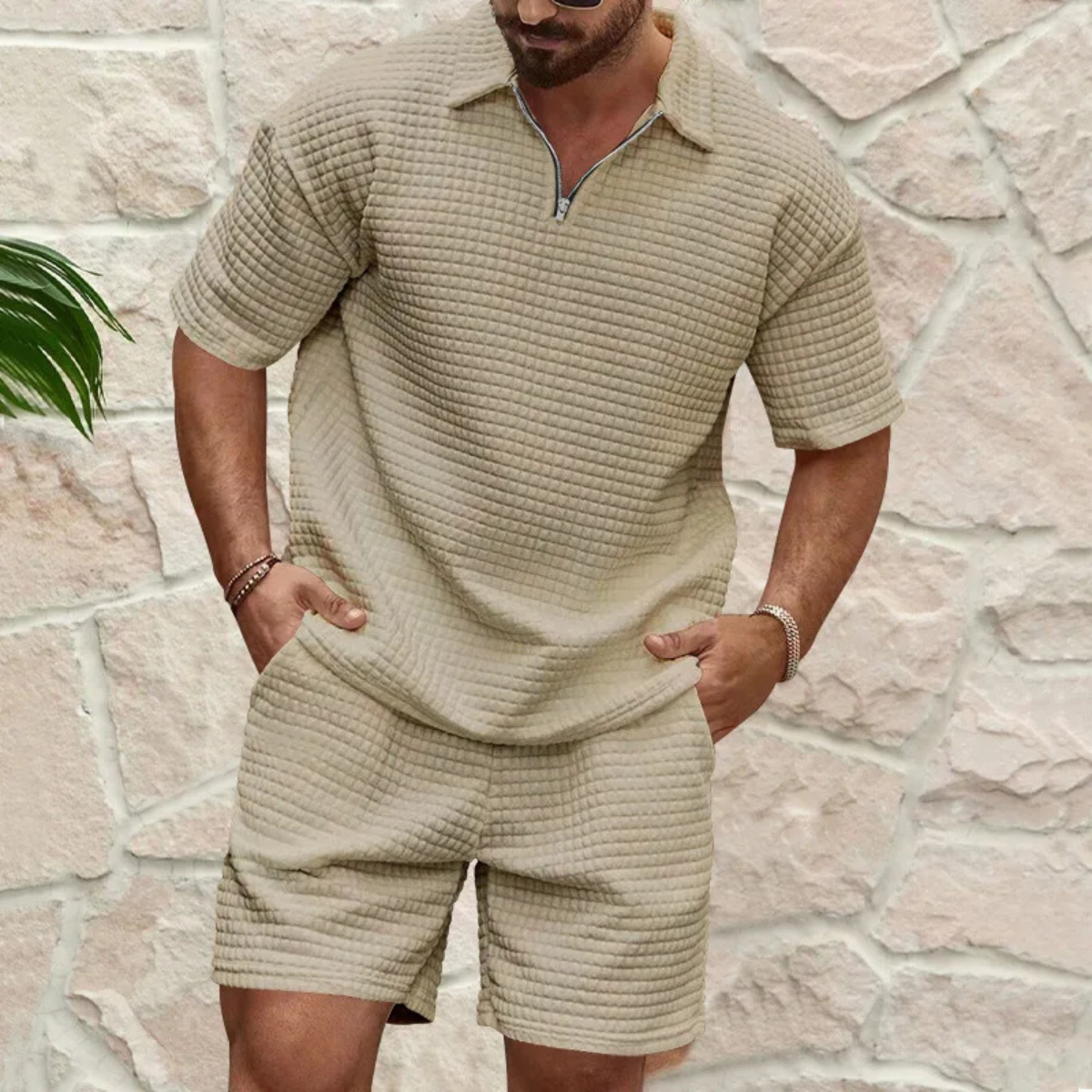 Sage | Men's Casual Waffle Knit Sweatsuit Gray