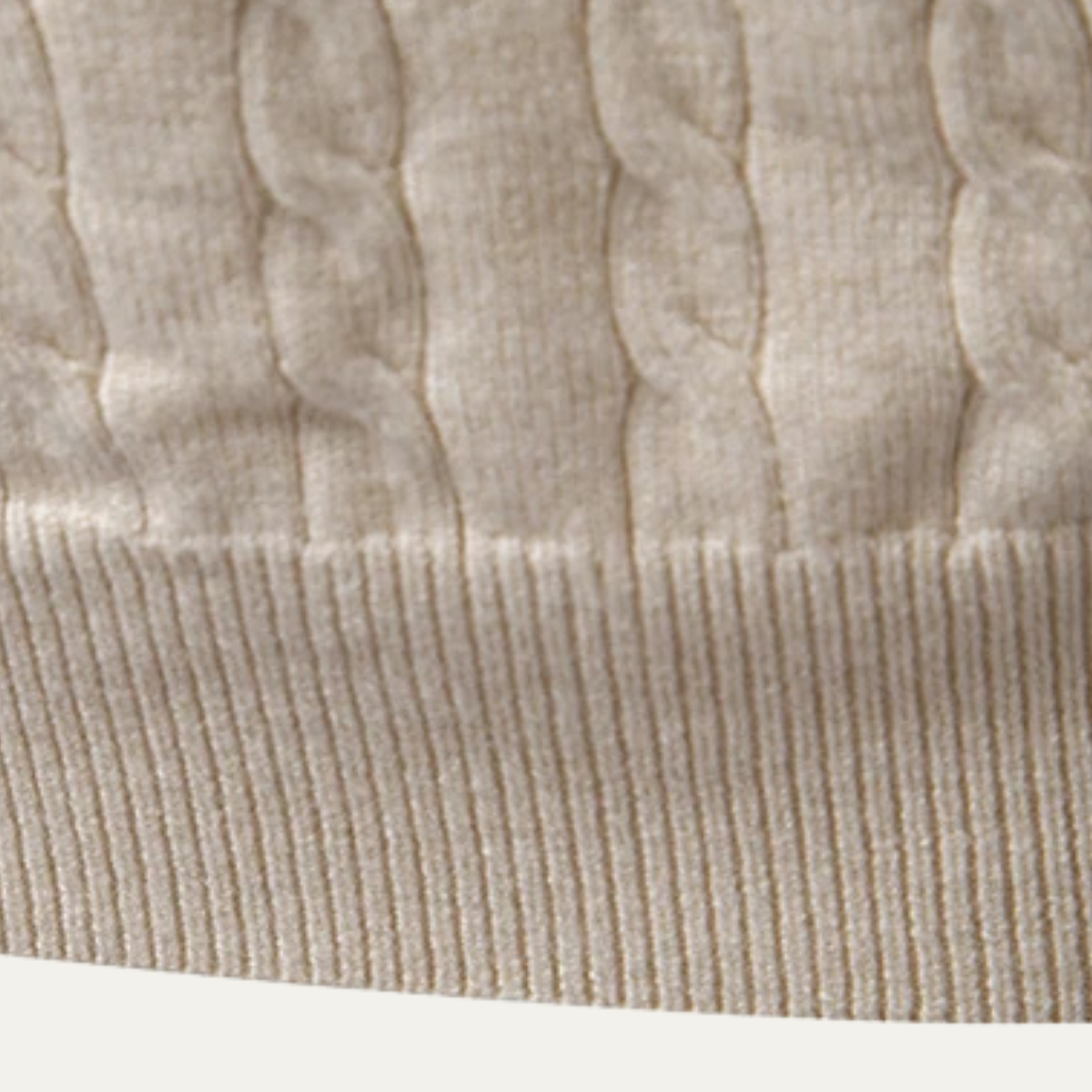 Beau | Men's Cable Knit Polo Sweater Cream Long Sleeve