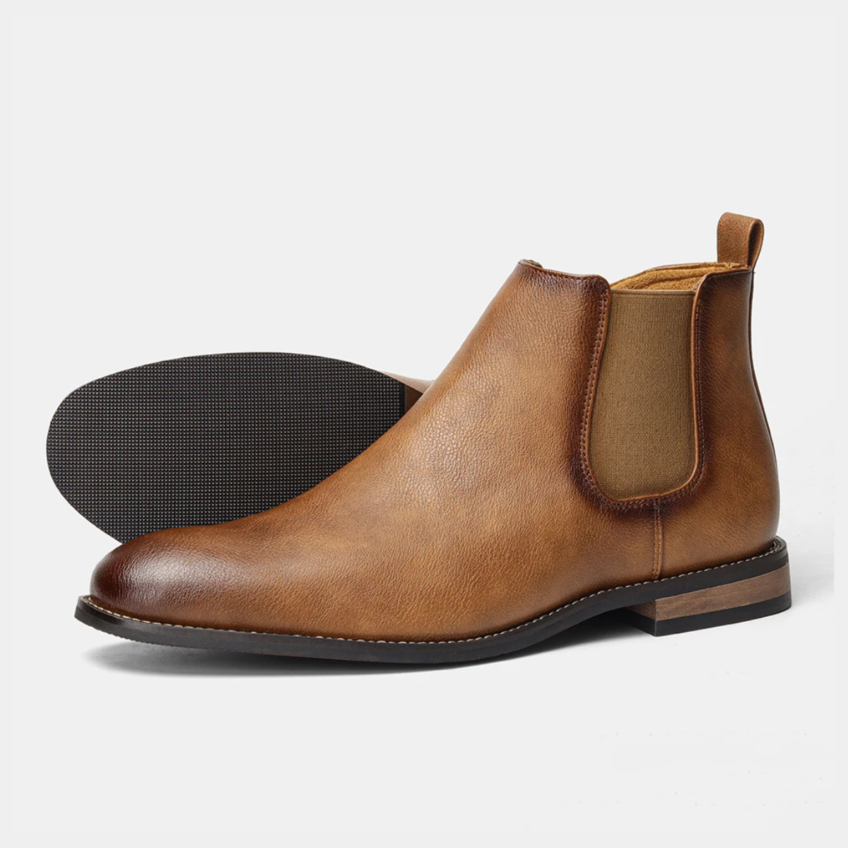 Axel | Men's Leather Chelsea Ankle Boots Brown Elastic Side Panels