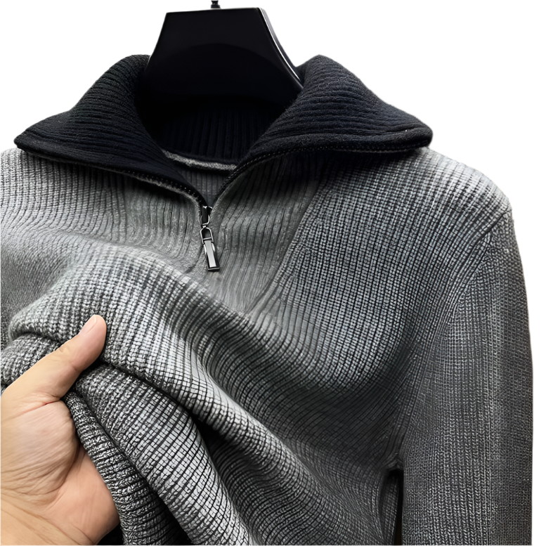 Bram | Men's Quarter Zip Sweater Sage Green Ribbed Knit