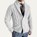 Dama Washington Beau men's cable knit cardigan cream shawl collar button up - front view