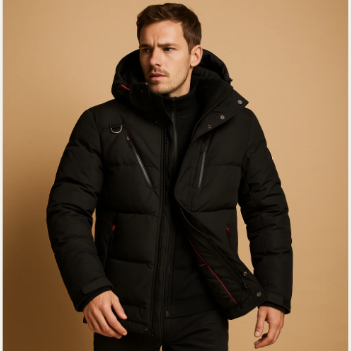 Flint | Men's Olive Puffer Jacket Hooded Zip Pockets