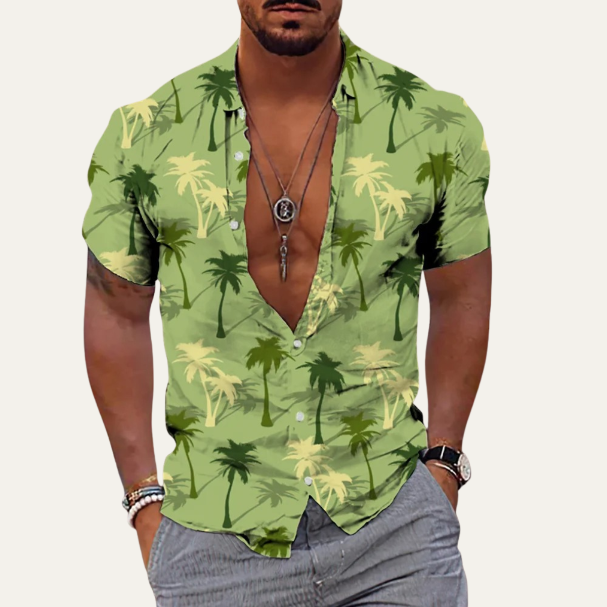 Beau | Men's Floral Print Button Up Shirt Pink Cream