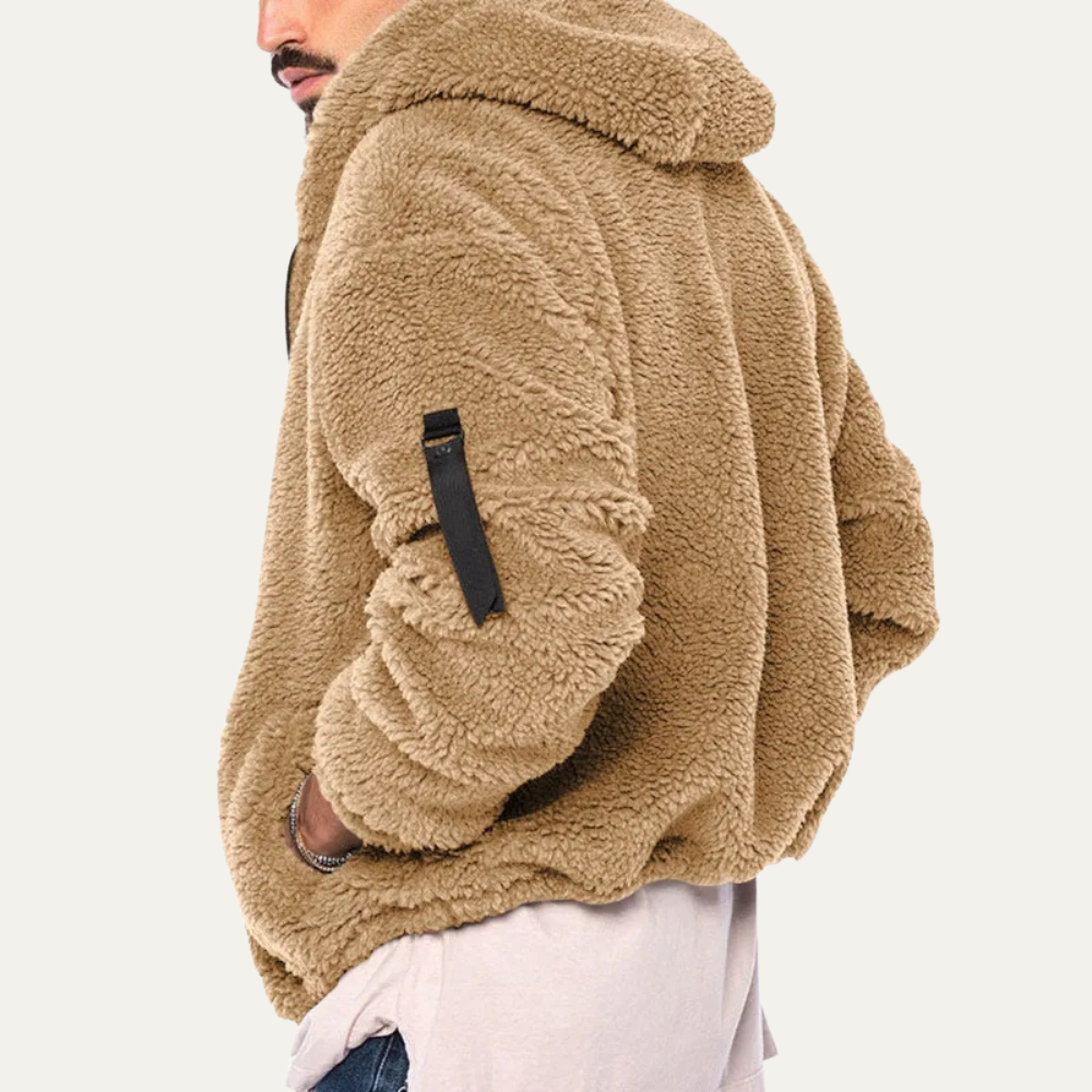 Ezra | Men's Fleece Zip Up Hoodie Beige