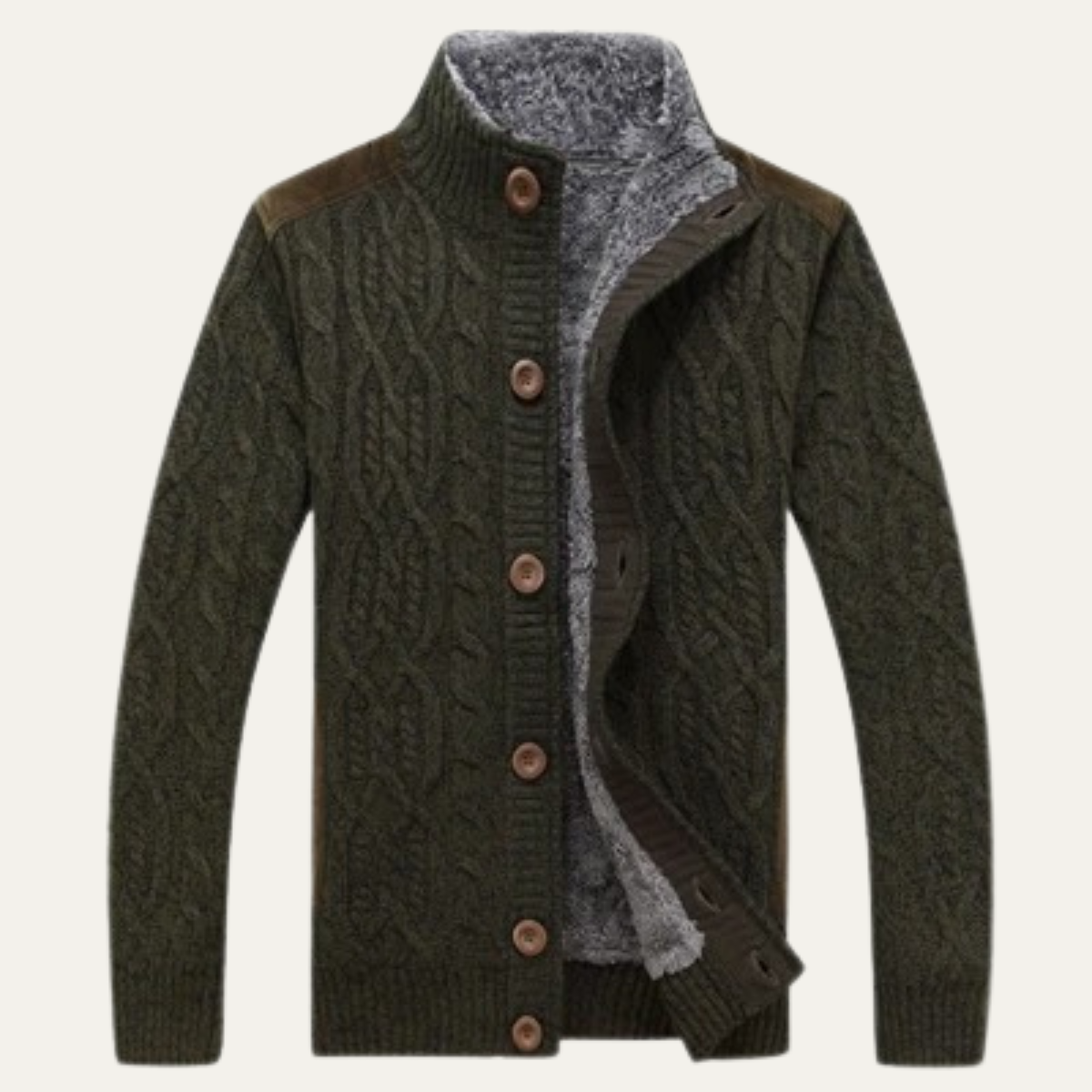 Ash | Men's Cable Knit Cardigan Tan Button Up Sweater