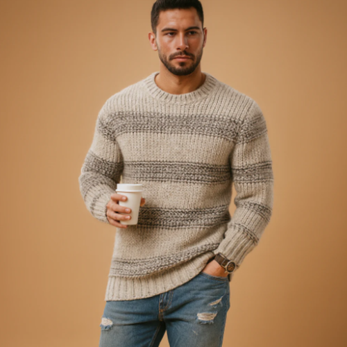Dama Washington Asher men's cable knit sweater navy crew neck - view 2