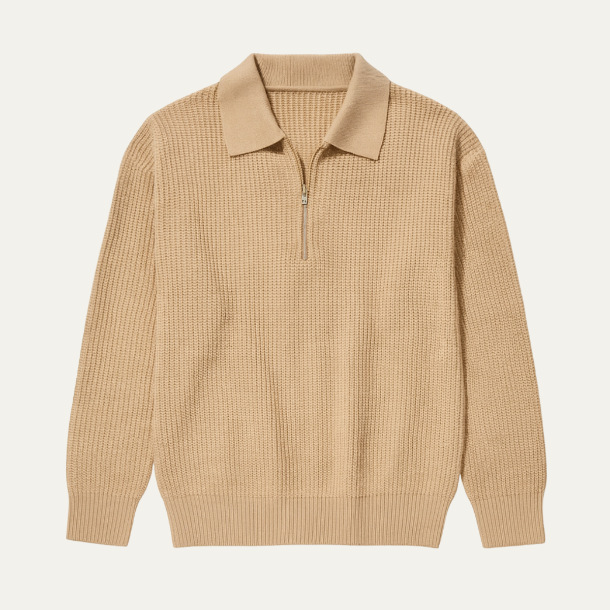 Ash | Men's Quarter Zip Sweater Cream Waffle Knit