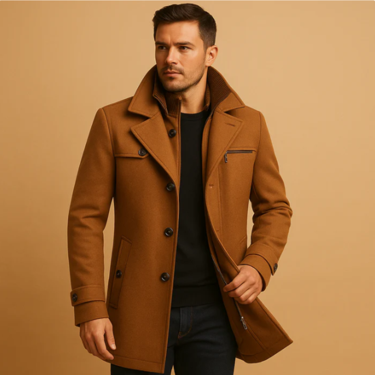 Jude | Men's Wool Blend Overcoat Black