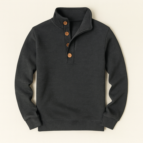 Dama Washington Ash men's button mock neck sweater charcoal - front view