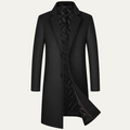 Dama Washington Voss men's wool overcoat black long lined quilted - front view