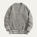 Dama Washington Beau men's casual cardigan gray white stripe knit - front view