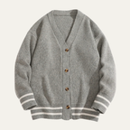 Dama Washington Beau men's casual cardigan gray white stripe knit - front view
