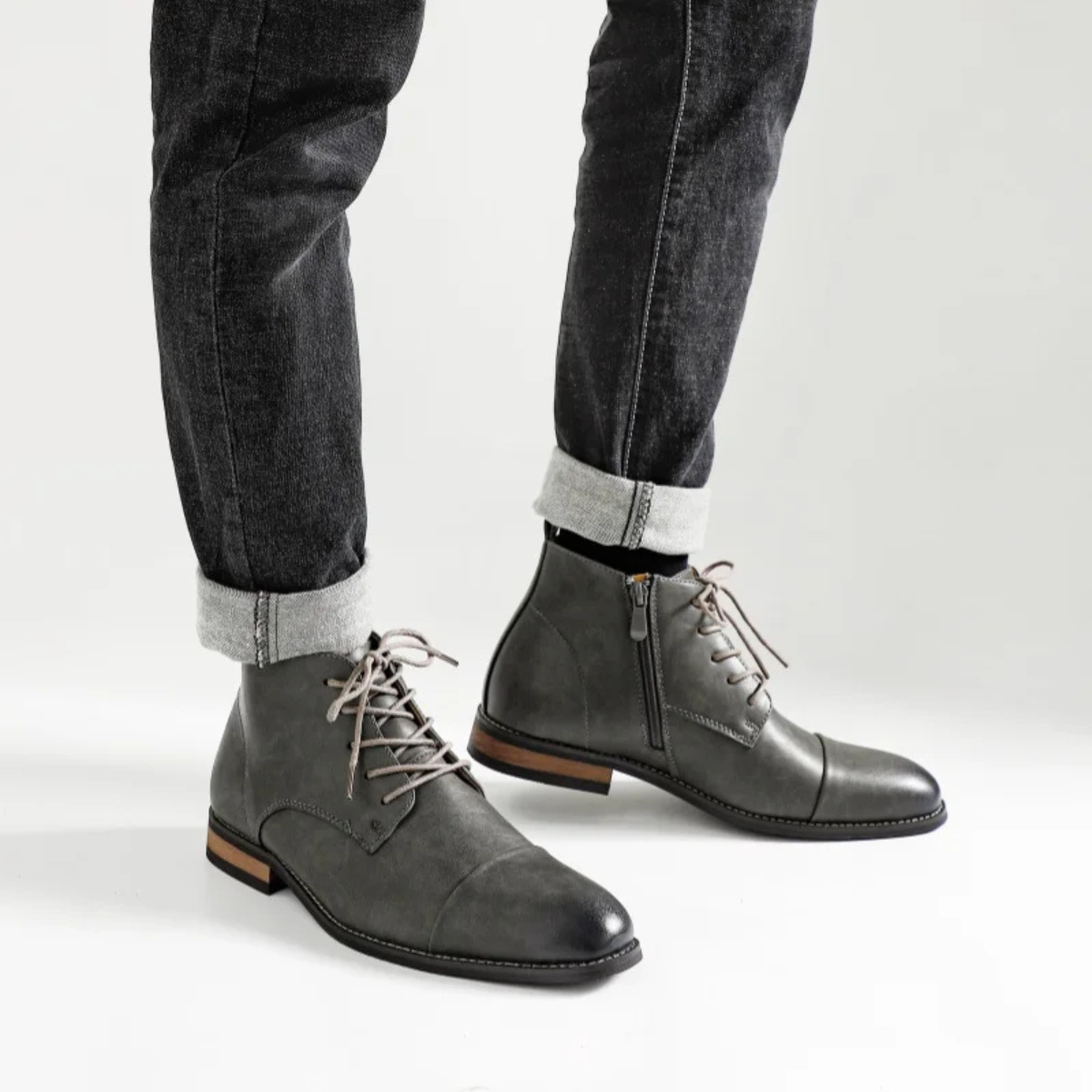 Axel | Men's Smart Casual Leather Lace Up Ankle Boots Gray